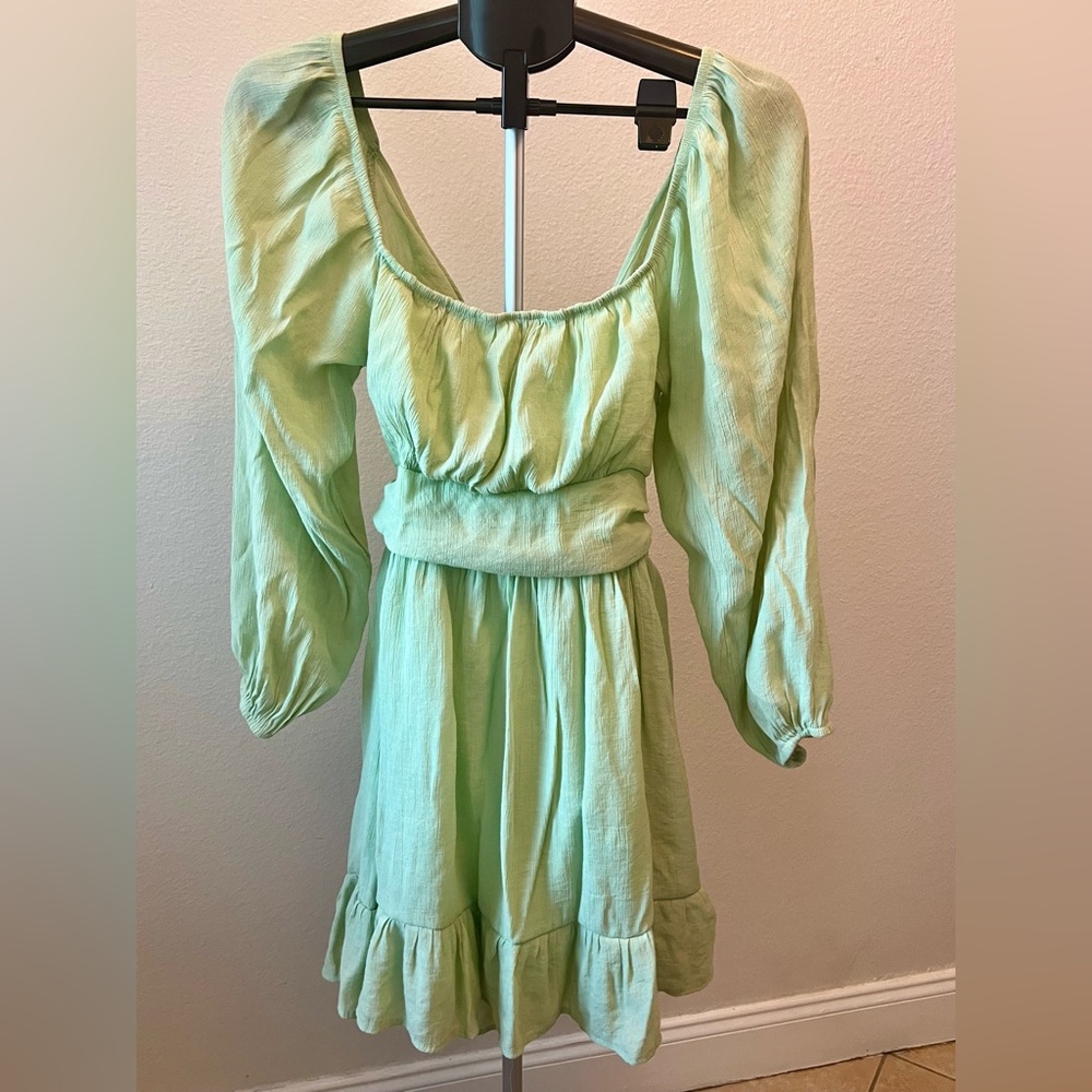 Source Unknown Light Green Long Sleeve Mini Dress